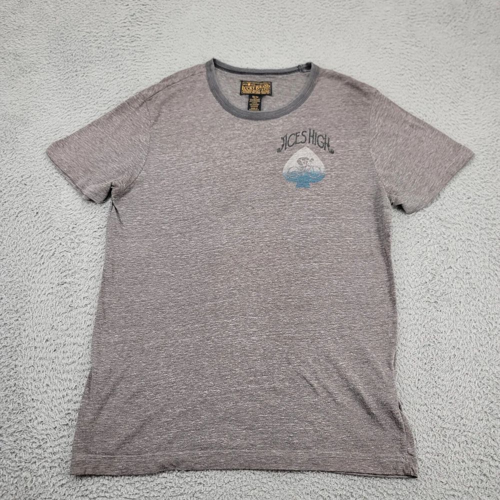 Lucky Brand Shirt Mens Medium Gray Distressed Aces High Cycling Knit Wear Casual